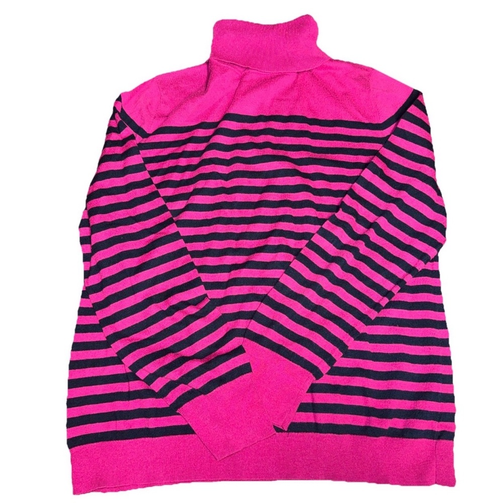 Talbots Pink & Blue Women's Sz XL Ribbed Striped Turtleneck Sweater Preppy